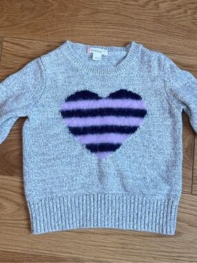 Crewcuts Gray Sweater with Pink and Black Striped Heart